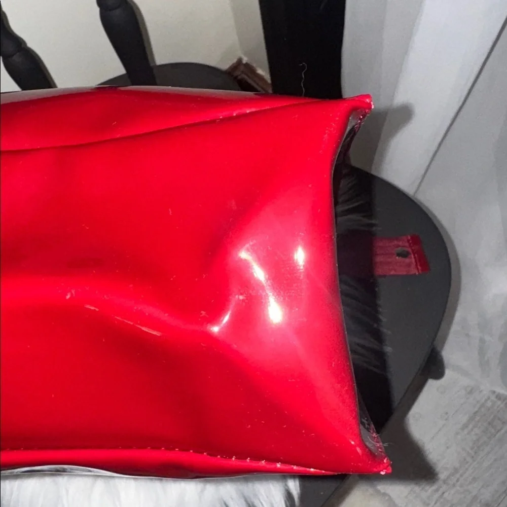 Glossy Red Tote Bag with Gold Lettering the perfect traveling bag
